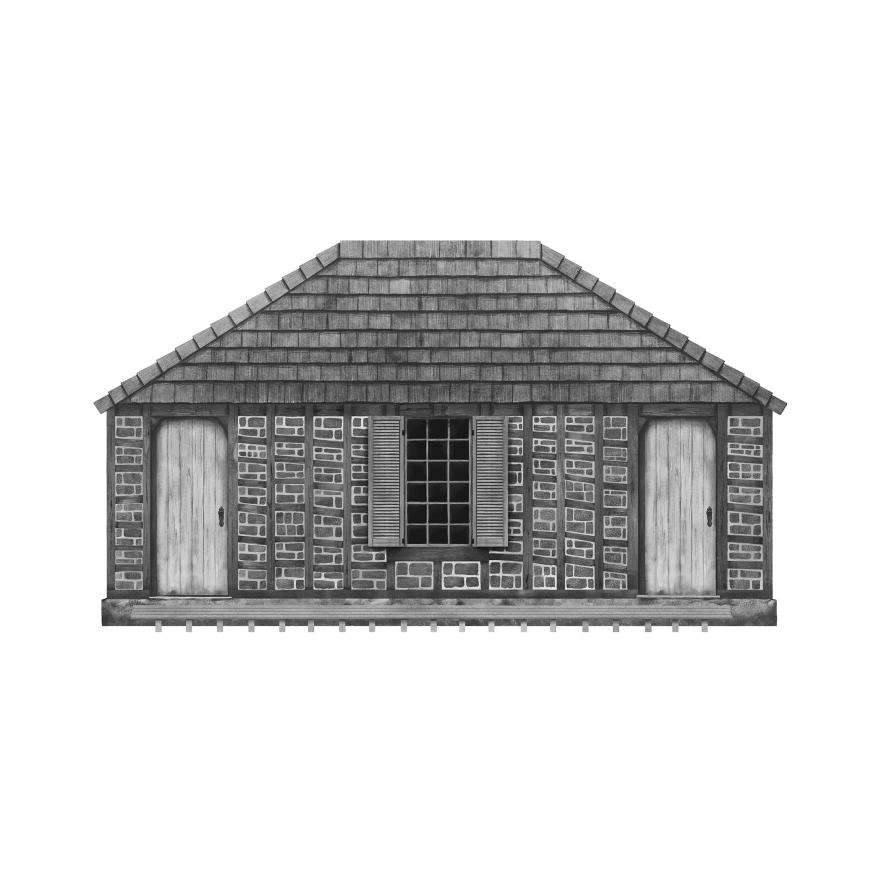 Sketch of brick cottage