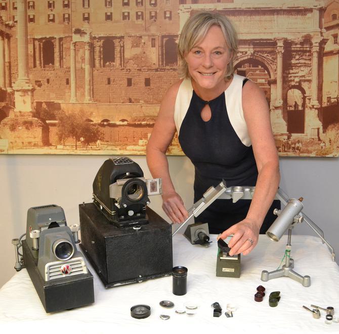 Woman with projectors and other objects
