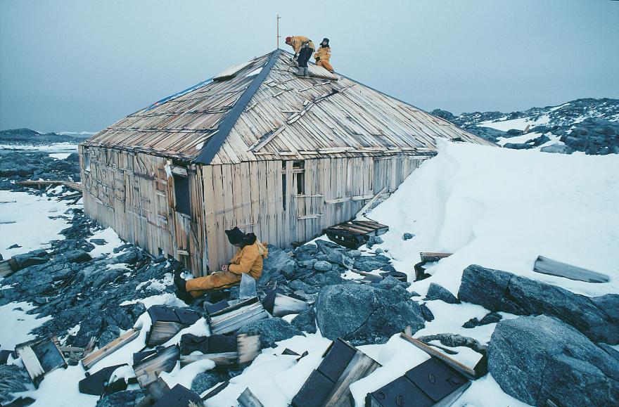 Hut in snowy landscape