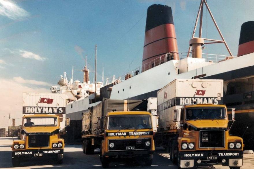 Ship and trucks