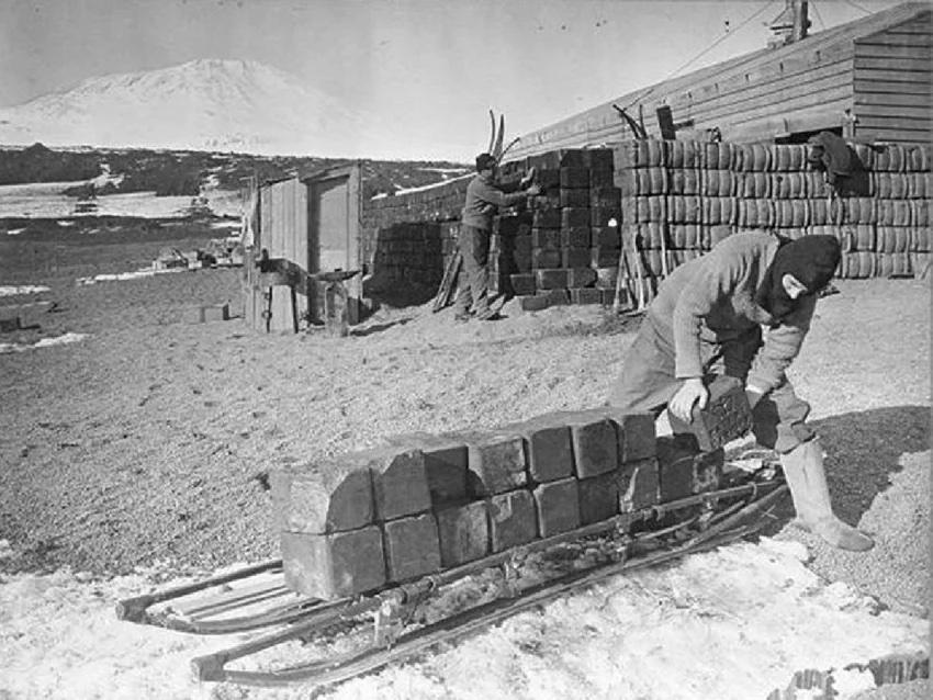 Man with sled on snow